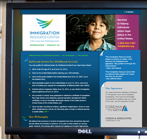 Immigration Resource Center web site design