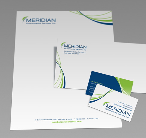 meridian environmental stationery letterhead envelope and business card design