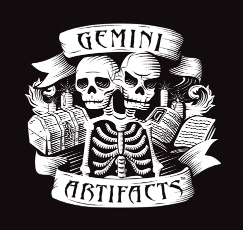 twin skeleton logo design on a t-shirt