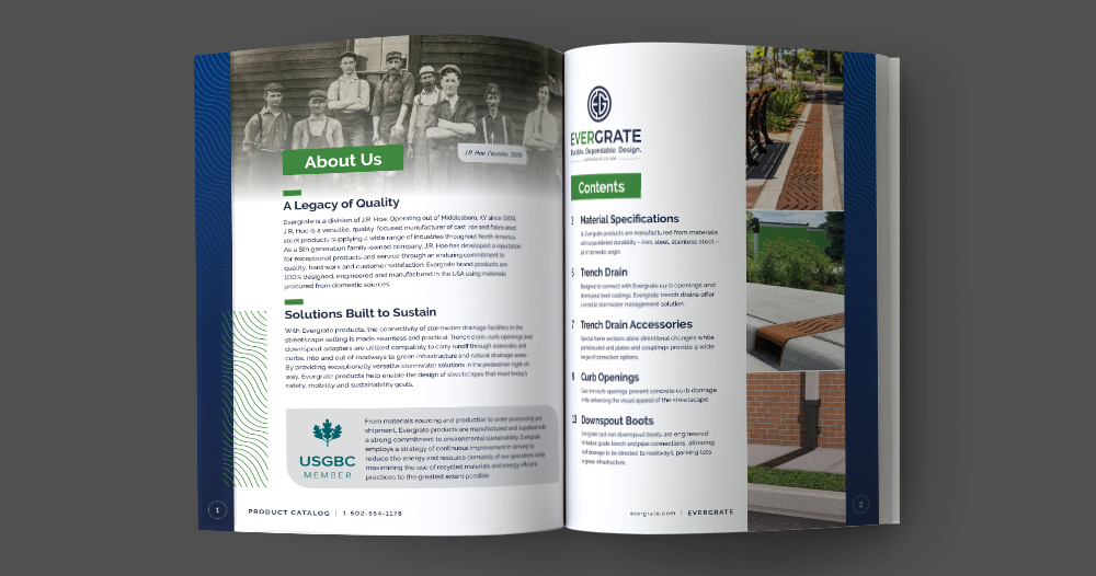 JR Hoe Manufacturing catalog design Evergrate sewer manufacturer brochure catalog design