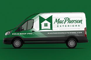 Macpherson exteriors roofing truck wrap