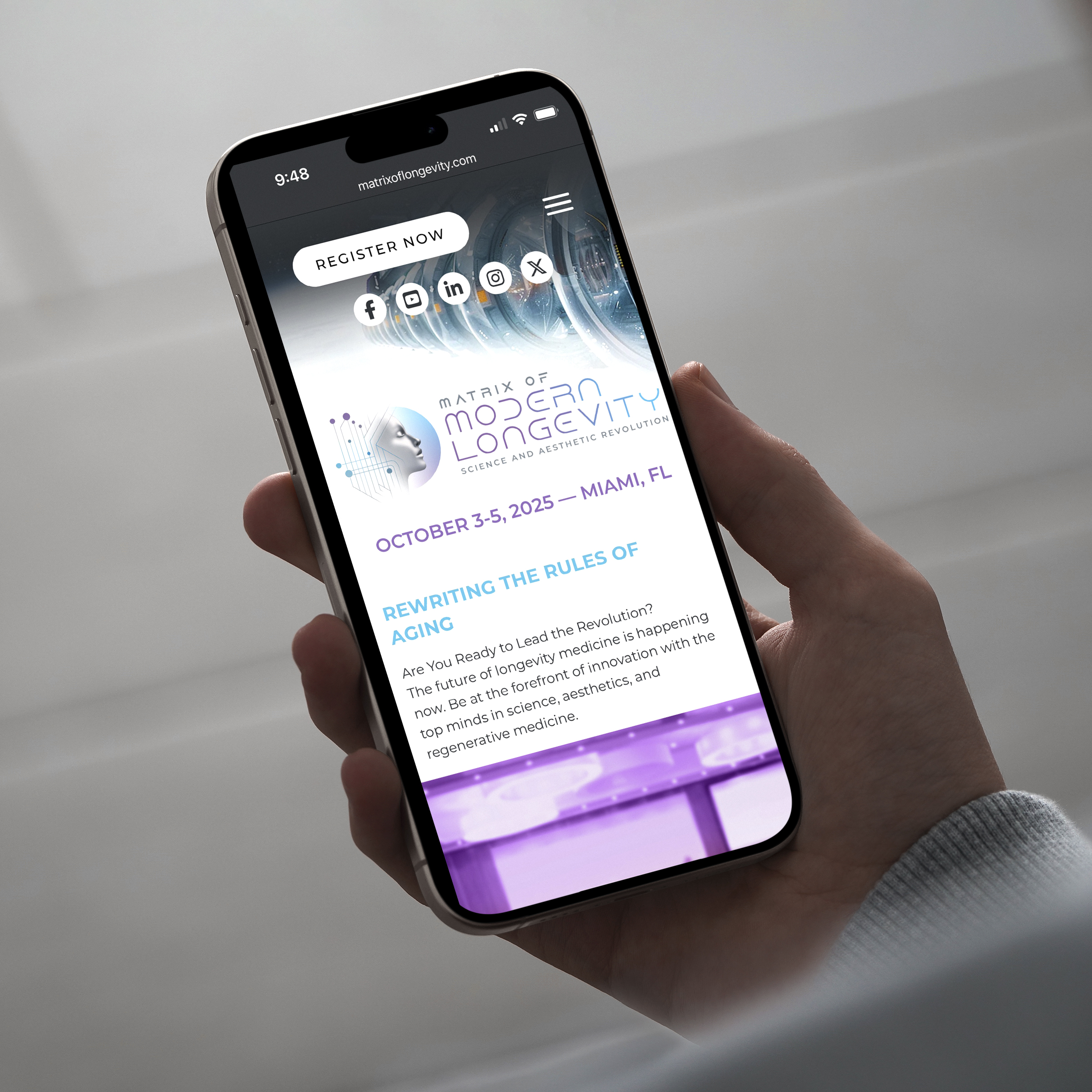 Matrix of Longevity Health and Wellness Event Website Design